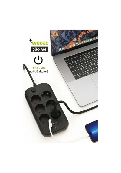 2 Metre Kablosu Olan 6'lı Grup Priz, Usb Ve Type-c Girişleri 0