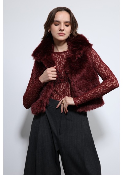 Antioch Peluş Görünümlü Yelek Bordo