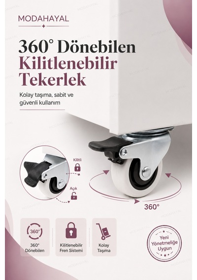 Mobil Lavabo Seyyar Lavabo Yeni Yönetmeliğe Uygun Model Şarjlı Elektronik Musluklu Çift Su Hazneli 360 Tekerlekli Paslanmaz Evyeli Beyaz