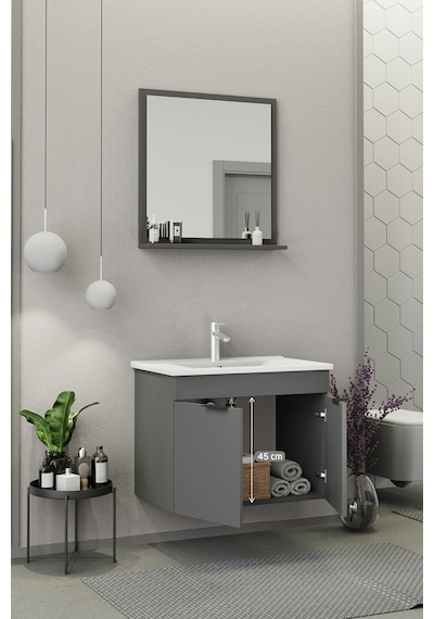 Biani Fix Arya 75 Cm Banyo Dolabı,Seramik Lavabolu, Aynalı,Lavabo Dahil,Mdf,Mat Gri Biani Fix Arya 75 Cm Banyo Dolabı,Seramik Lavabolu, Aynalı,Lavabo Dahil,Mdf,Mat Gri