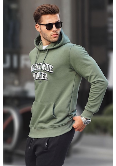 Madmext Haki Yeşil Baskılı Kapüşonlu Sweatshirt 6149-haki Haki