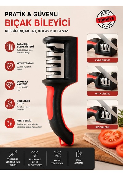 Bıçak Bileyici Pratik El Tipi Bıçak Bileme Aparatı Mutfak Bıçak Bileyici