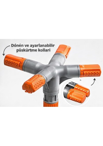 4'lü Bahçe Sulama Fıskiyesi, Mavi Ve Turuncu, Kısa Memeli, Döner Başlıklı, Çim Ve Bitki Sulama Sistemi