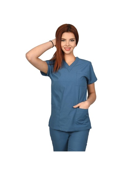 Kadın Doktor Hemşire Forması Scrubs Likralı Esnek Kumaş Hastane N (490701797)