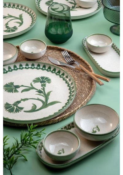 Kütahya Porselen Ottoman Elegance 14 Parça 6 Kişilik Kahvaltı Takımı, Yeşil Diğer
