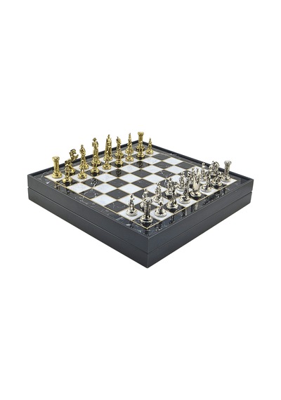 Gifthome Orta Boy Metal İngiliz Satranç Takımı Parlak Ve Mermer Desenli Sandıklı Mdf Tahtası 36x36x6 Cm.
