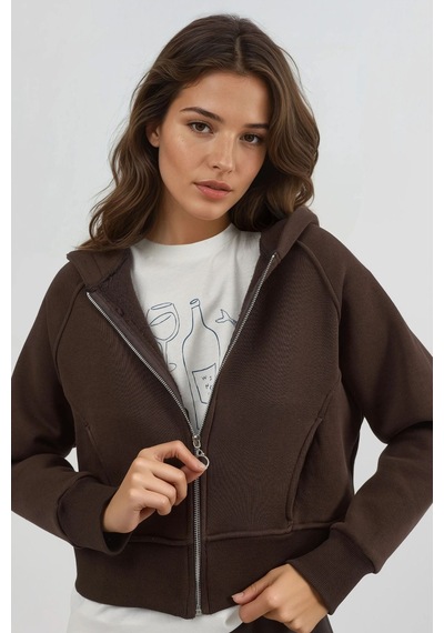 Hiccup Rahat Kesim Kapüşonlu Fermuarlı Hoodie Kahve Kahvesi