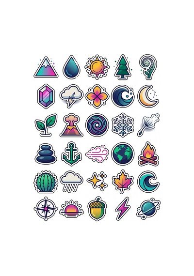 30 Adet Geometrik Doğa Elementleri Sticker Seti - Laptop Telefon Defter İçin Minimal Çok Renkli