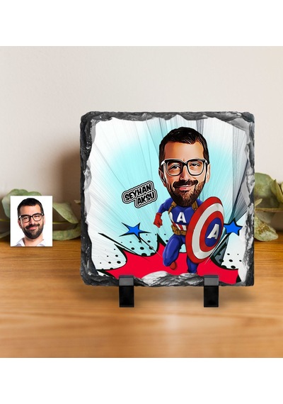 Kişiye Özel Kaptan Amerika Karikatürlü Dekoratif Doğal Taş