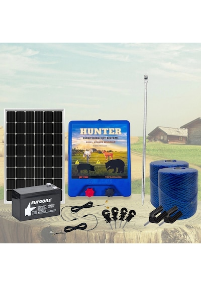 Hunter Ekonomik 1000mt Domuz - Ayı Kovucu Elektrikli Çit Sistemi Güneş Panelli Akülü