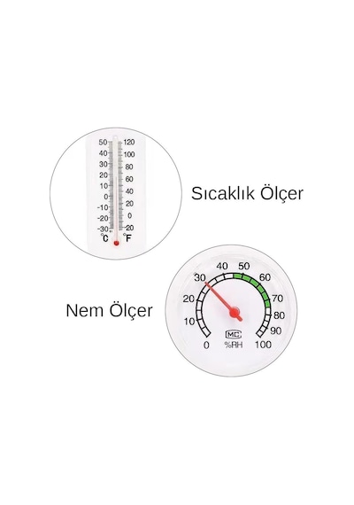 Ayt Powermaster Pm-24665 Sıcaklık Nem Ölçer Analog Termometre -20 +50 Derece Arası Ölçüm Ev Duvar Tipi