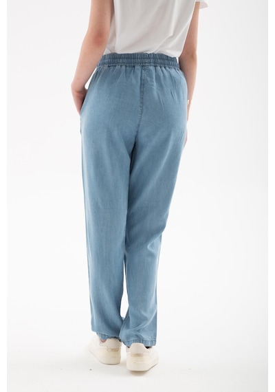 25y0657k1 Kadın Beli Bağlamalı Denim Pantolon A.mavi