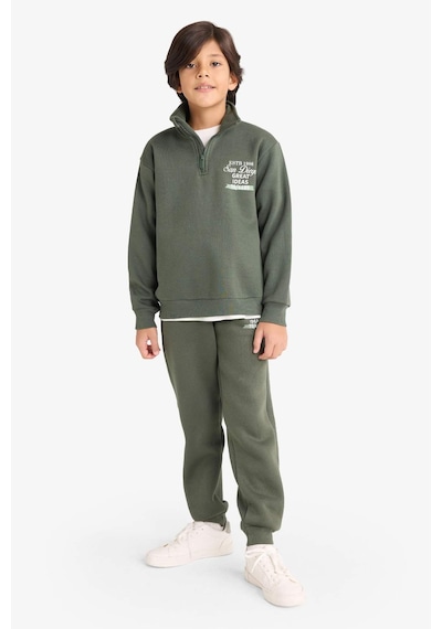 Defacto Erkek Çocuk Yarım Fermuarlı İçi Yumuşak Tüylü Baskılı Sweatshirt E9600a825aukh432 Haki-kh432