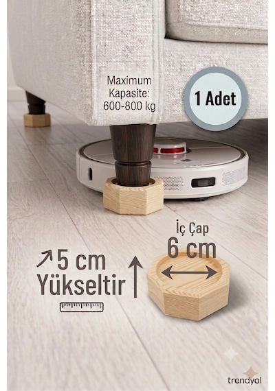 Robot Süpürge İçin Ahşap Koltuk Baza Yükseltici 5cm Yükseltir, Çap.6 Oyuklu Takoz 1 Adet
