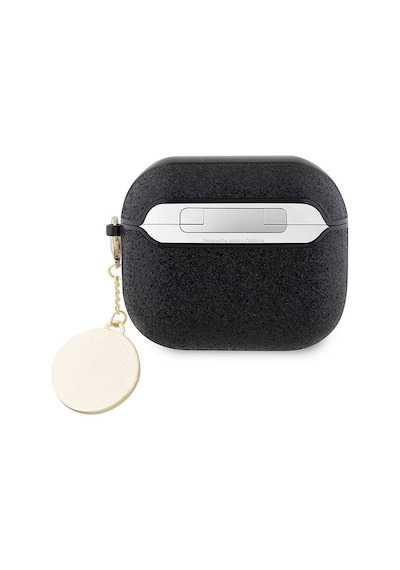Apple Uyumlu AirPods 3.nesil Kılıf Guess Lisanslı Pu Deri Mavi Beyaz Çizgili Metal Logolu Siyah