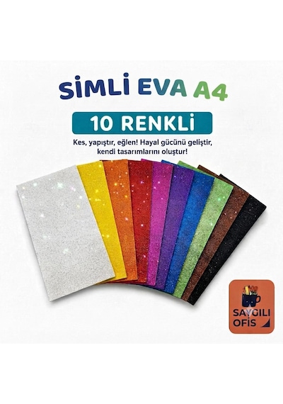 Saygılıofis A4 Simli Eva Yapışkansız 20x30cm 10 Renk 20 30 Anaokulu Etkinlik 1 Paket