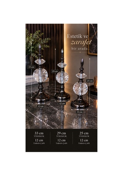 Kristal Detaylı Metal Gövdeli Dekoratif Aksesuar Füme