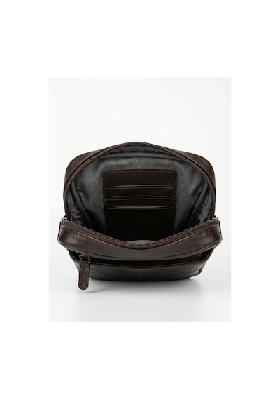 Levano Leather Hakiki İtalyan Dana Derisi Erkek Çapraz Askılı Omuz Çantası 22x16 Cm Fermuarlı Deri Postacı Çanta Koyu Kahverengi