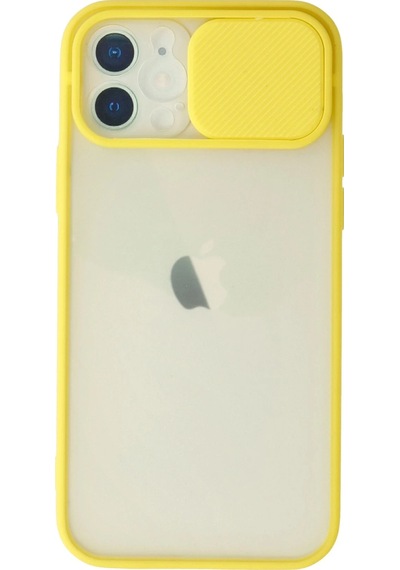 Newface - 472 - Apple iPhone Uyumlu 12 Kılıf Palm Buzlu Kamera Sürgülü Silikon - Aconcept - - Sarı