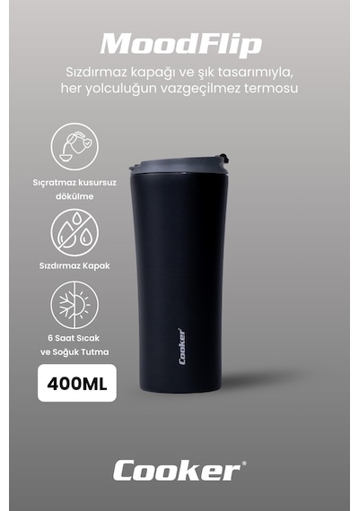 Cooker Moodflip 400 Ml Paslanmaz Çelik Bardak Termos Ckr2050 Siyah