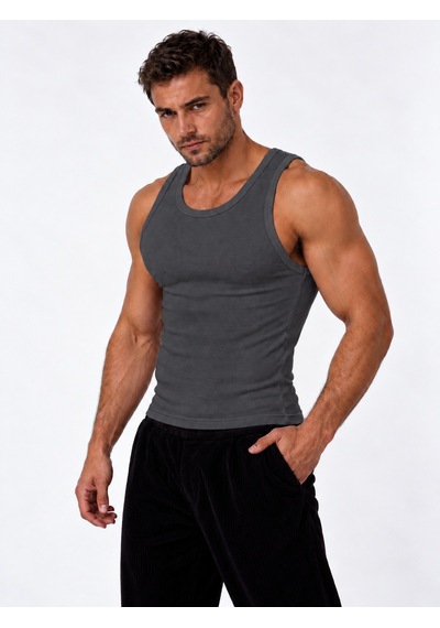 We&me Erkek Halter Yaka Slimfit Sporcu Likralı Atlet Gri