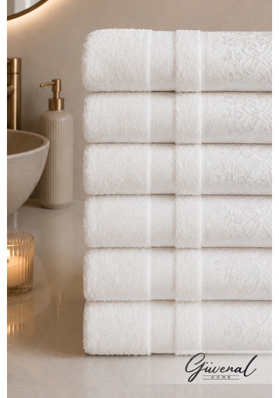 Güvenal Linea Premium Jakarlı 6 Adet 50x90 Cm %100 Pamuk Ultra Yumuşak El & Yüz Havlu Seti Yumuşak Dokulu El & Yüz Havlusu - Beyaz