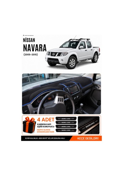 Nissan Navara 2005-2015 Uyumlu Torpido Koruma, Torpido Örtüsü, Torpido Kılıfı - Siyah Mavi