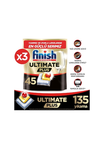 Finish Ultimate Plus Bulaşık Makinesi Deterjanı Kapsül Tablet Limon 135 Adet 3x45