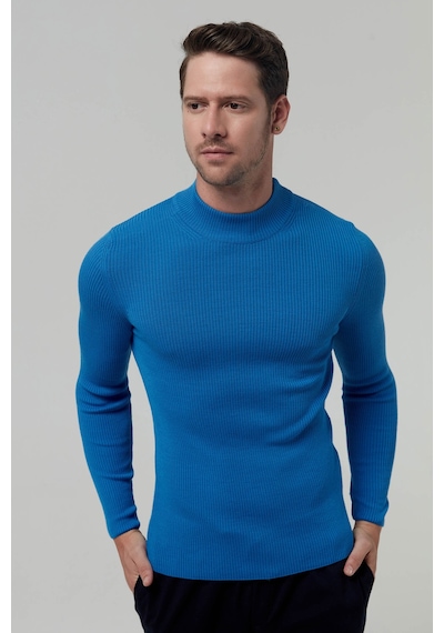 Twn Slim Fit Saks Mavi Rib Örgü Kazak 5ec0606317701 750