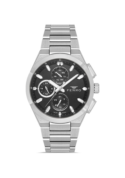 Ferro Fm43037a-a2 Quartz Çelik Gri Siyah Kadran 42 Mm Erkek Kol Saati