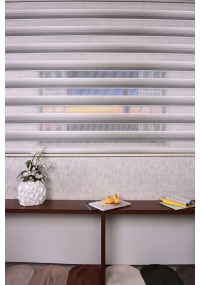 Gri-krem Pliseli Etek Dilimsiz Ds 10658-v9 Zebra Stor Güneşlik Perde