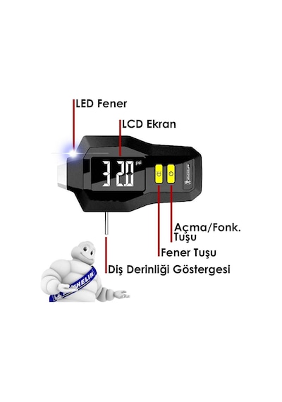 Michelin Mc12293 99psı Dijital Lastik Basınç Ve Derinlik Ölçer Fr Mc12293