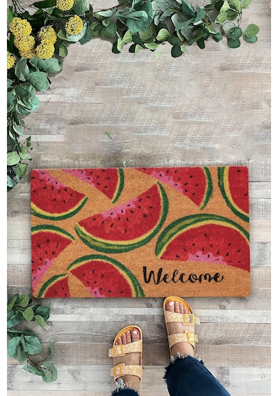 Valerine Life Karpuz Dilimi Desenli Kırmızı Welcome Hoş Geldiniz Kapı Önü Paspası 45x70cm Kahverengi
