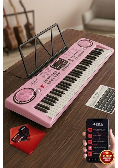 Midex PS-1500PK Başlangıç İçin 61 Tuşlu Org Pembe Renk ve Notalık