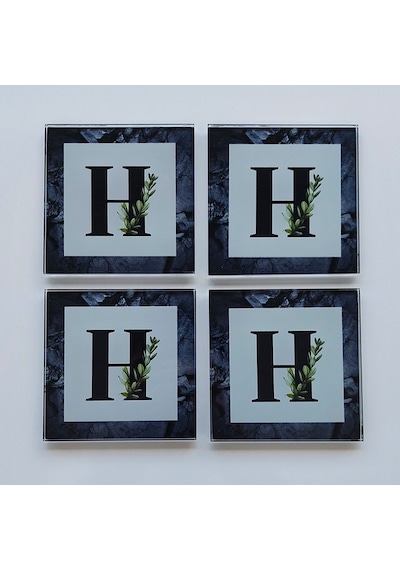 Decorita Cam Bardak Altlığı H Harfli Tasarım 4'lü Takım 10 x 10 CM Çok Renkli