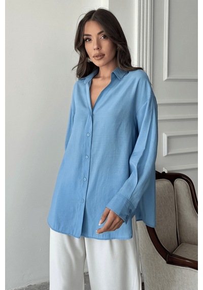 Paw Garage Kadın Freya Modal Kumaş Oversize Gömlek Mavi