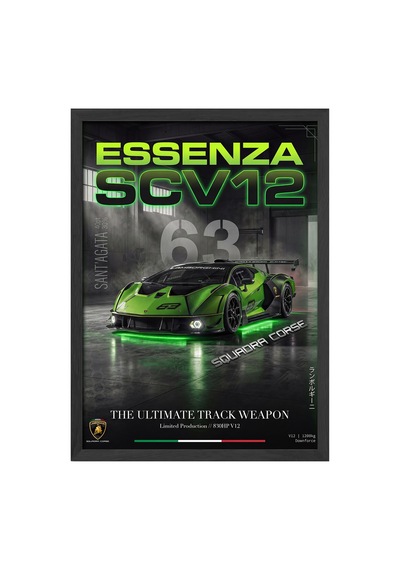 Lamborghini Essenza Siyah Ahşap Çerçeveli Poster, Dekoratif Araba Duvar Tablosu