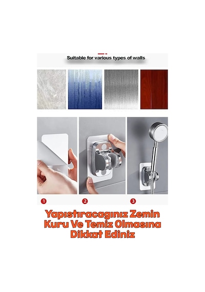 Krom Kendinden Yapışkanlı 15 Kg Taşıyabilen Nano Duş Başlığı Askısı Mafsal Kolay Temiz Kurulum Metal Diğer