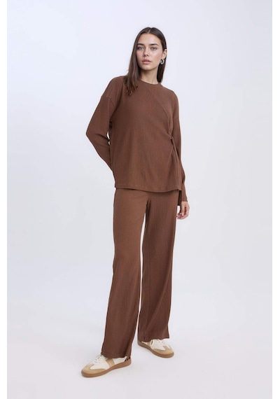 Defacto Bürümcük Pantolon Wide Leg Geniş Bol Paça Esnek Belli C0200AX24AUBN316 Kahve