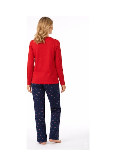 Koza İç Giyim Kadın Soft Touch Pamuklu Uzun Kollu Basic Ayıcık Desenli Pijama Takımı Kk30119 Kırmızı - Lacivert