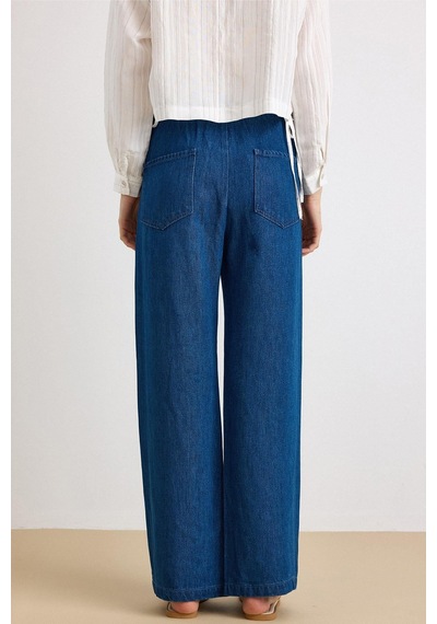 Olcay Beli Lastikli Rahat Kesim Soft Denim Pantolon Koyu Mavi 7587