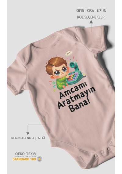 Morivokids Amcamı Aratmayın Bana Kısa Kollu Bebek Body %100 Pamuk Pastel Pembe