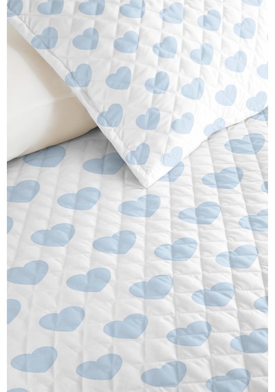 Mavi Kalp Modern Genç Odası Tek Kişilik Pike Takımı-beyaz Minimal 160x220cm Kapitone Yatak Örtüsü Bohem Seramik Sükuneti