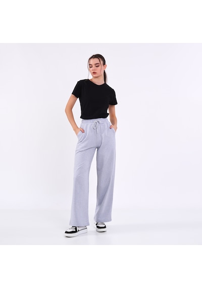 Mmetalic Kadın Gri Normal Kalıp Basic Beli Lastikli Kapüşonlu Oversize Mevsimlik Alt Üst Eşofman Takımı