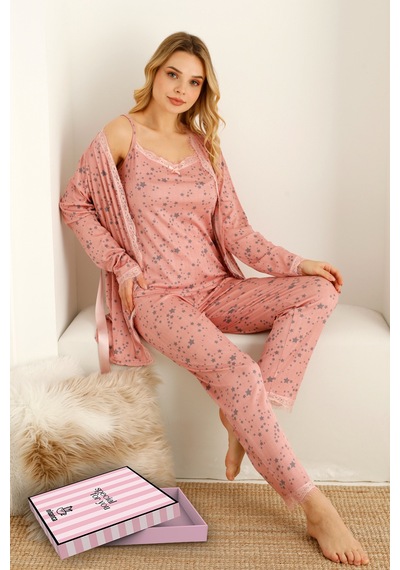 Nisanca Sabahlıklıklı 3 Parça Çeyizlik Kutulu Kadın Pijama Takımı- Dantelli Kutulu Kadın Pijama- Geniş Beden Aralığı Pembe Nisanca Sabahlıklıklı 3 Parça Çeyizlik Kutulu Kadın Pijama Takımı- Dantelli Kutulu Kadın Pijama- Geniş Beden Aralığı Pembe