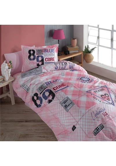 Clasy Ranforce Nevresim Takımı Tek Kişilik Denim V1 Pembe