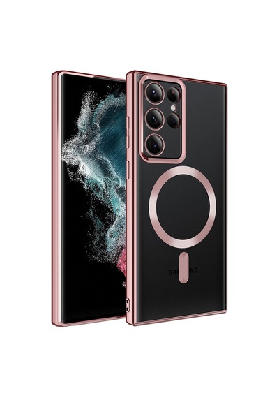 Galaxy S22 Ultra Uyumlu Magsafe Wireless Şarj Özellikli Csk Zore Setro Silikon-rose Gold