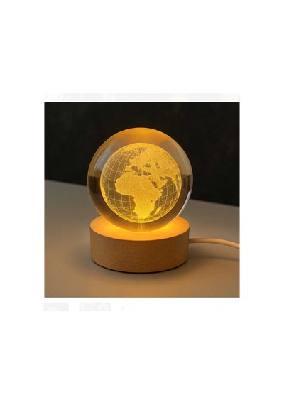 3d Led Işıklı Dünya Kristal Cam Küre Gece Lambası Beyaz Beyaz