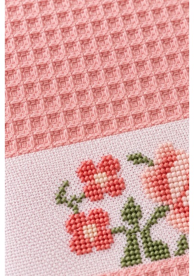 İpekçe Kanaviçe Çiçek İşlemeli Mutfak Havlusu Peçete 1 Li 40x60 Cm Pembe