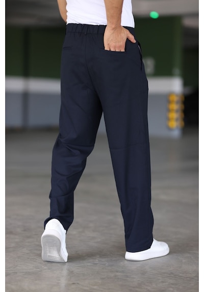 Bürke Baggy Çift Pileli Lacivert Renk Beli Lastikli Kaliteli Rahat Kesim Klasik Bol Paça Baggy Pantolon